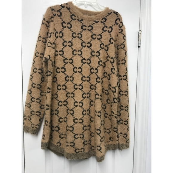 TRIBE Chain Print Crew Neck Long Sleeve Beige Sweater Size Medium NWT - Picture 3 of 7